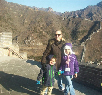 Terri with her kids at the great wall of China, while on leave from her station in South Korea